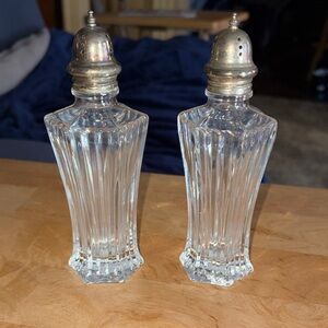 Vintage Mikasa Diamond Fire Large Lead Crystal Salt and Pepper Shaker Set
